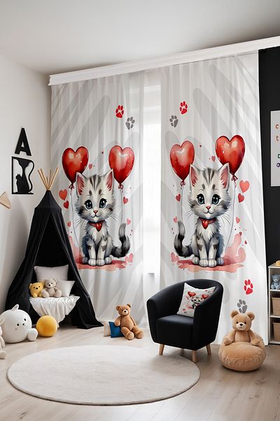 EVPANYA Cute Cat Patterned Children's Baby Room Background Curtain (Single Wing Pricing)