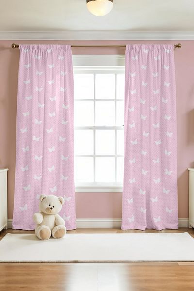 EVPANYA Pink Butterflies Patterned Children's Baby Room Background Curtain (Single Wing Pricing)