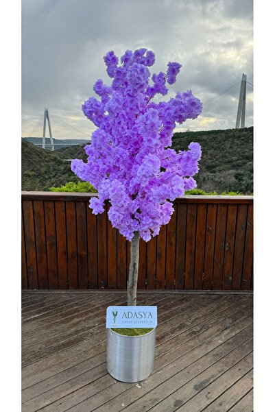 ADASYA ÇİÇEK Yapay Bahar Dalı Ağacı Mor 180 Cm 60 Dal Gümüş Metal Saksı