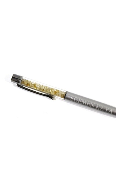 Genel Markalar Sitrin Doğal Taşlı Özel Tasarım Tükenmez Kalem | Kişiye Özel İsim Yazılabilir