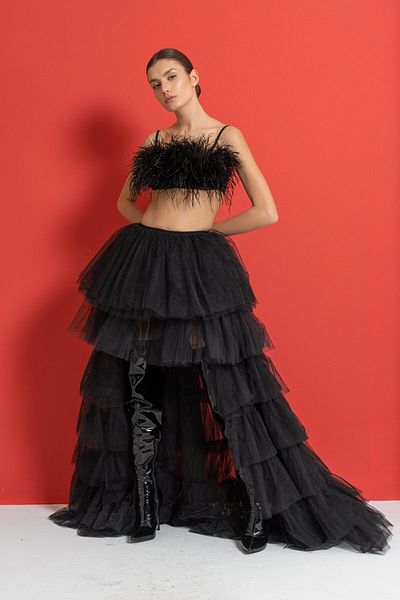 Kikiriki Flounced Black Tulle Skirt with Layers