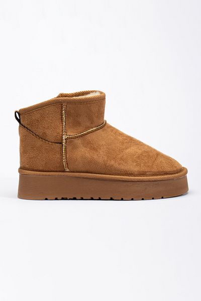 moun shoes Mini Tan Suede Thick Sole Women's Boots with Fur Inside