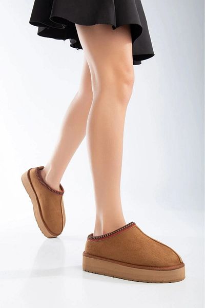 moun shoes Short Mini Tan Suede Thick Sole Women's Boots with Fur Inside