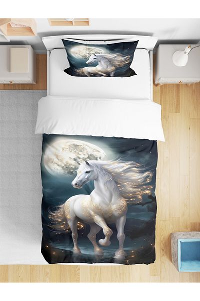Erays Home White Horse Horse 3D Printed Single Duvet Cover Set Without Sheets Unisex Duvet Cover Set