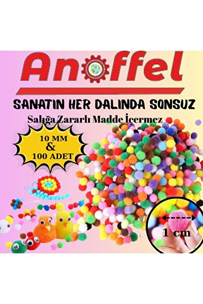 Anoffel Ponpon 10 mm 100 Lü 1 Paket Karışık Renk 1 cm Pon Pon Elişi Etkinliği...