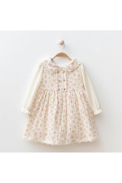 My Lusa baby wear Floral Baby Girl Dress with Lace Sleeves