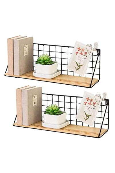 Generic MuHadJiya Wall Mounted Floating Shelves Metal Wire Wall Shelf Wood St...