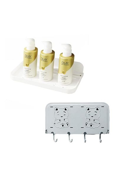 Generic VAODO Shower Caddy Shelf Organizer Rack, 2 Pack Adhesive Wall Mounted Bathroom Folding Shelves with
