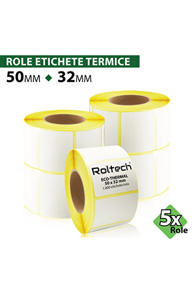 ROLTECH Role de etichete termice | 50x32mm | 1000 coli/rolă | tub de 40mm | R...
