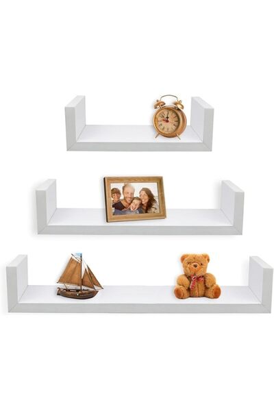 Generic THE WHITE SHOP 3pcs Floating Shelves Wall Mounted, Solid Wood Wall Sh...