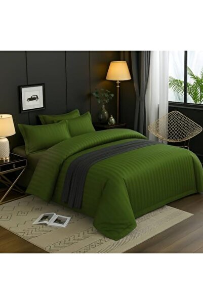 MAXQON 6-Piece Duvet Cover Set – Includes 1 Duvet Cover, 1 Fitted Sheet, 4 Pillowcases (Olive, Single)