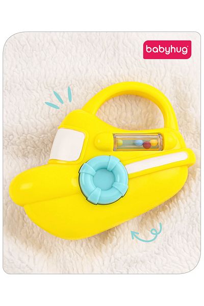 Babyhug Speed Boat Baby Rattle, No Sharp Edges, 6 Months+, L 11 x B 3 x H 8 cm - Yellow