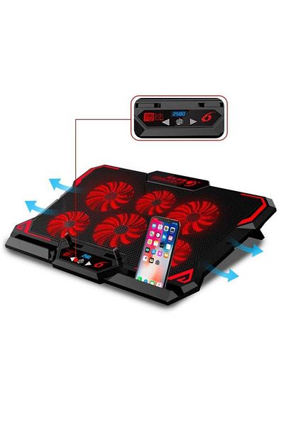 iCozzier Laptop Cooling Stand 6 Fans, 13"-17" Ultra Slim Notebook Radiator 2 USB LED Touch Speed Con