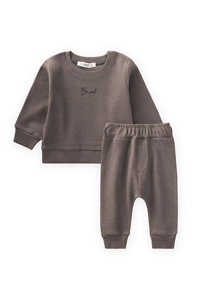 Cigit Be Cool Embroidered Sweatshirt Set 0-5 Years Old Mink