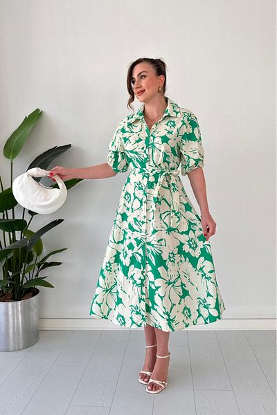 MaziButik Hibiscus Poplin Dress Green