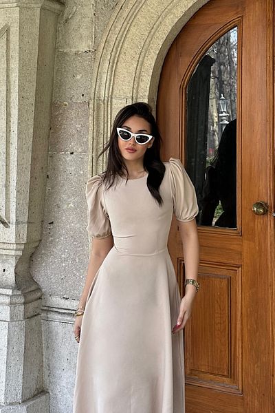 Afiş Butik White Balloon Sleeve Long Dress