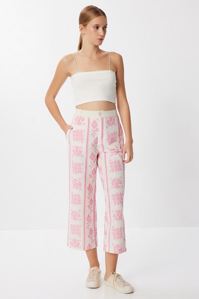 Lovelyİstanbul Patterned Wide Leg Linen Trousers Lfh0010 Bone Pink