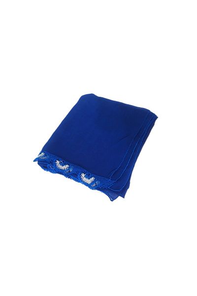 SYAZE Saks Blue Chiffon Prayer Cover – Blue and White Needlework Embroidered