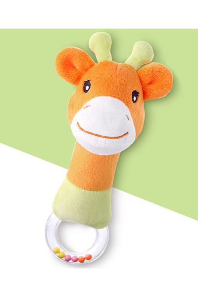 Bonfino Giraffe Plush Rattle Toy, Soft Plush Rattle 3 Months+, 6 x 20 cm - Orange