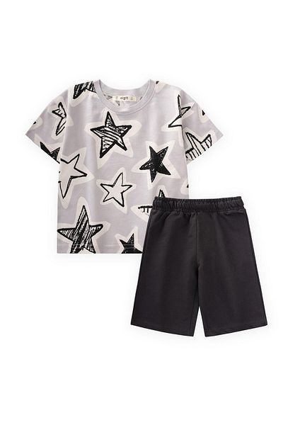 Cigit Star Patterned Capri Suit 2-8 Years Stone