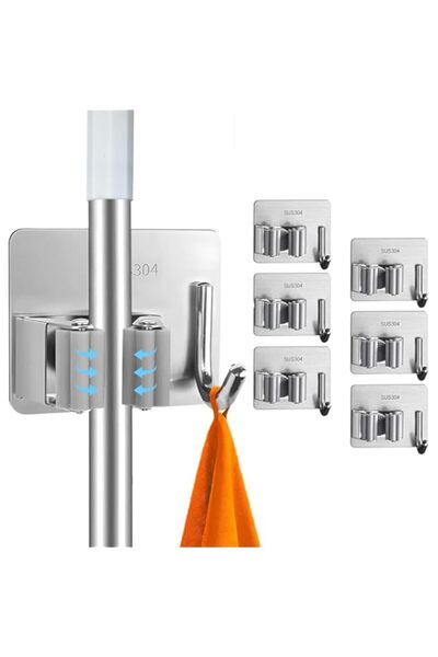 Generic 6 PCS Mop Broom Holder Wall Mount – Self Adhesive No-Drill Organizer ...