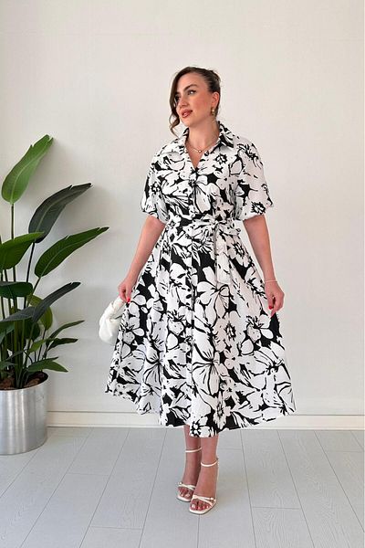 MaziButik Hibiscus Poplin Dress Black