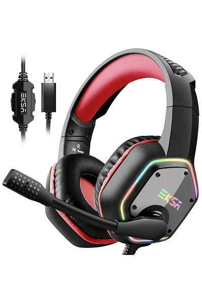 Eksa Gaming Headset PC Headset with 7.1 Surround Sound, Noise Canceling Over Ear USB Wired Headphone