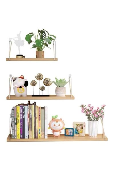 Generic مجموعة رفوف عائمة من فلاهوم، مكونة من 3 قطع، رف خشبي ريفي مع حوامل مع...