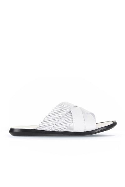 Bueno Shoes White Leather Men's Flat Slippers 25Mt2233