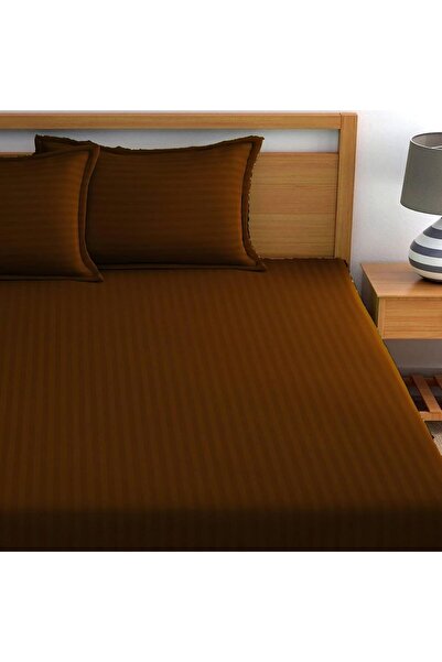 MAXQON Extra Deep Fitted Elastic Bedsheet Set With Pillow Covers (Brown, Double (120x200+30CM))