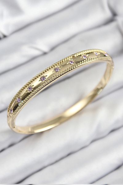 shopwave Brass Zircon Stone Pole Star Model Gold Color Women's Handcuffs