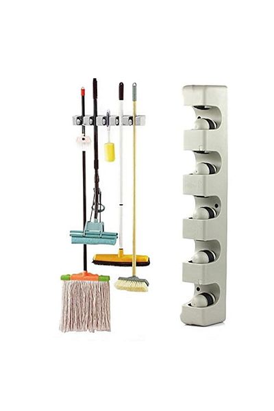 Generic Bureze 5 Position 6 Hooks Wall Mounted Mop Broom Holder Hanger Kitchen Shelf Storage Holder Garage