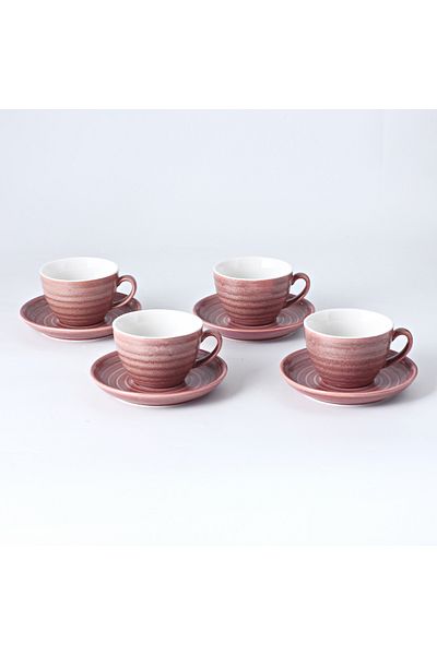 Shuer 8-Piece Kiln Variable Glaze Process Round Linear Ceramic 300 ml Coffee Cup And Saucer