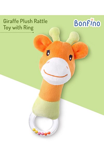 Bonfino Giraffe Plush Rattle Toy, Soft Plush Rattle 3 Months+, 6 x 20 cm - Orange