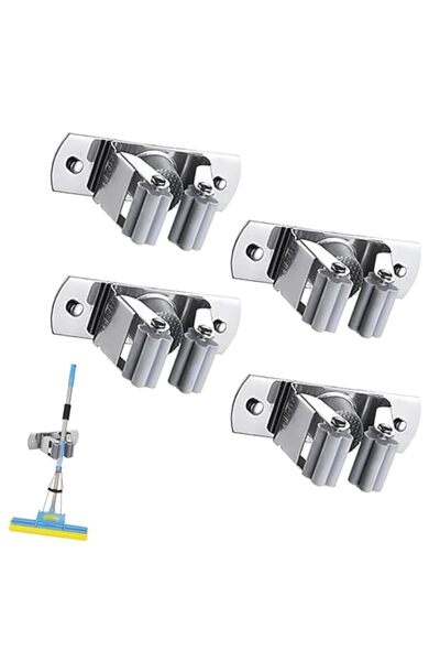 Generic 4PCS Wall Mounted Broom Holders, Stainless Steel Heavy Duty Mop & Bro...