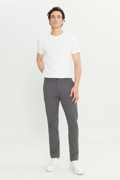 ALTINYILDIZ CLASSICS Men's Anthracite Slim Fit Slim Fit Cotton Flexible Chino Trousers
