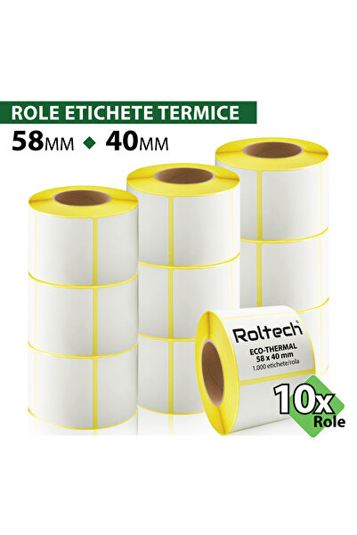 ROLTECH Role de etichete termice | 58x40mm | 1000 coli/rolă | tub de 40mm | R...
