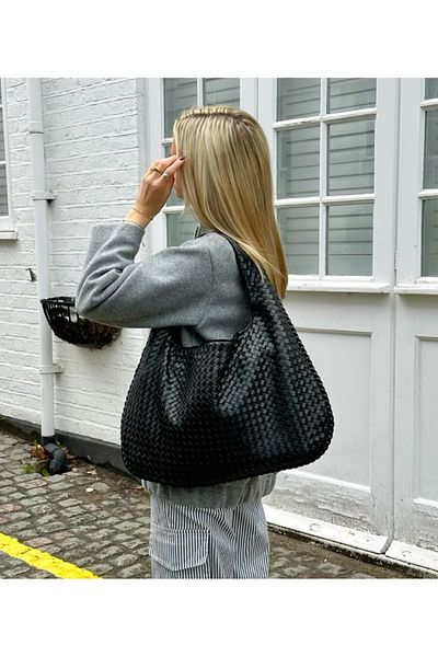 Elanore Knitted Detailed Retro Btgg Women's Shoulder Bag Black