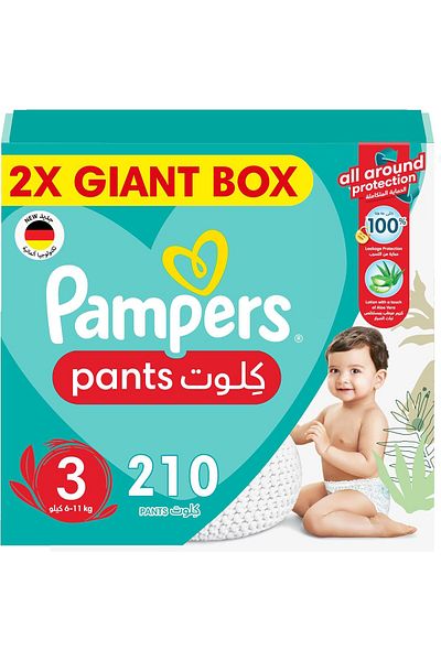 Pampers Baby-Dry Pants, Size 3 (6-11kg), Aloe Vera, 360 Fit, Leakproof, Mega Box 210 Count