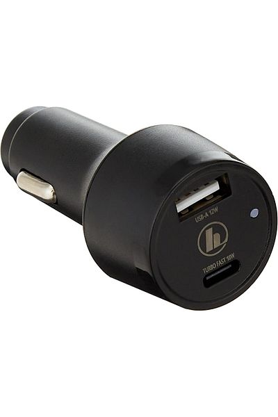 Hama 210589 12-24V 30W USB-C and Qualcomm USB-A Car Charger, Black