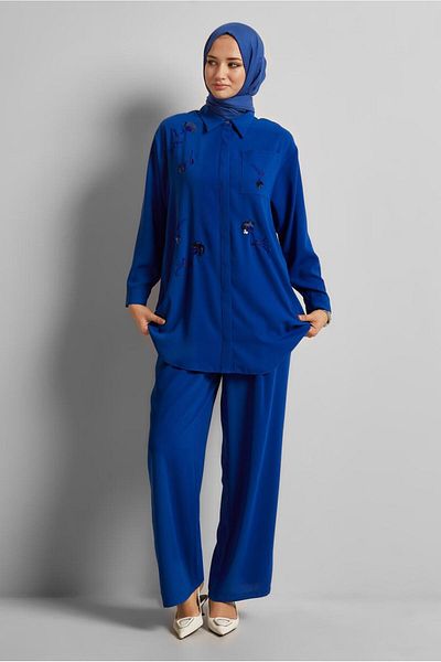 Alvina Shirt Collar Pants Suit 45418