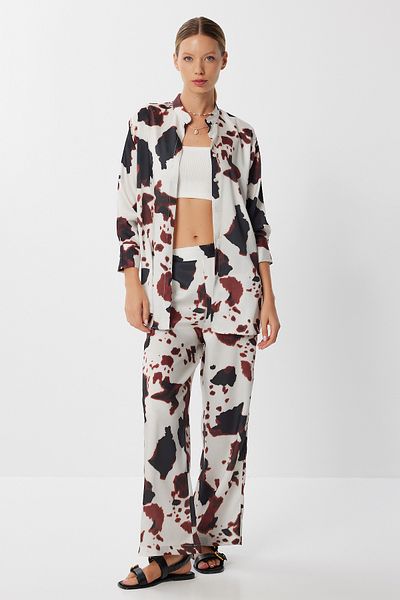 Lovelyİstanbul Patterned Satin Surface Suit Lfh0009 Stone Black