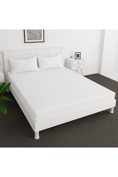 MAXQON Extra Deep Fitted Elastic Bedsheet Set With Pillow Covers (White, Single (90x190+30CM))