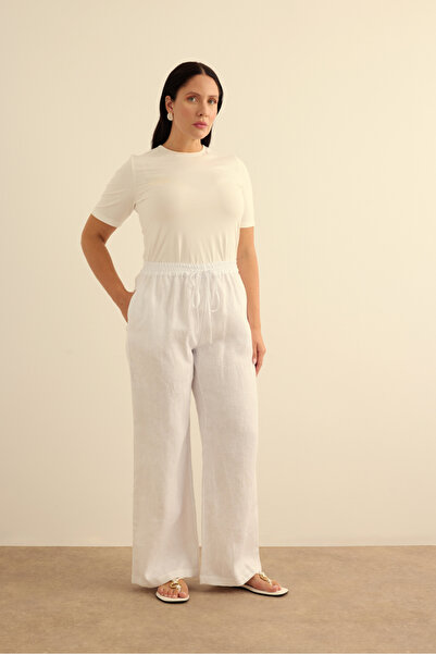Aker Beli Lastikli Keten Pantolon
