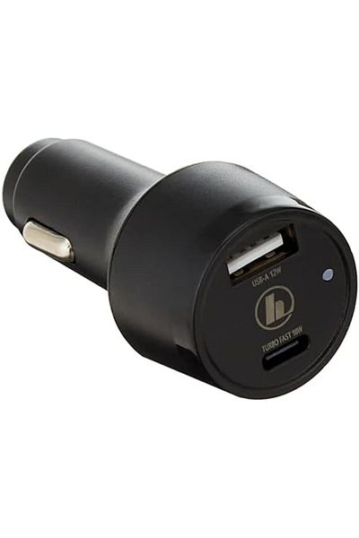 Hama 210589 12-24V 30W USB-C and Qualcomm USB-A Car Charger, Black