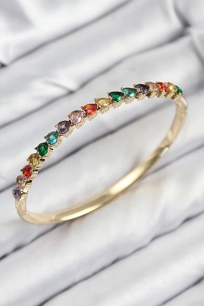 shopwave Brass Colored Zircon Stone Heart Model Gold Color Women's Handcuffs
