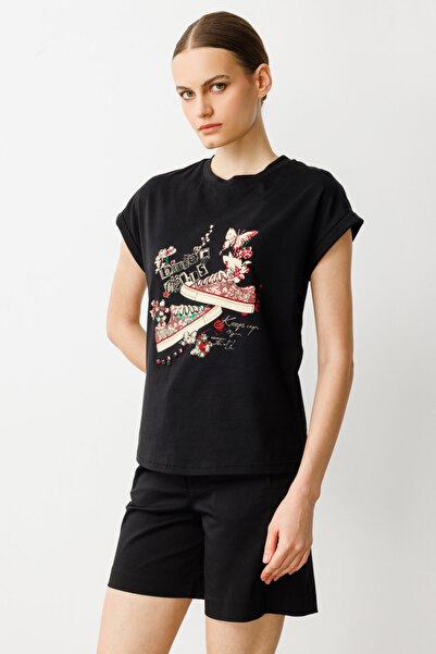 ON Bluză din bumbac brodată și imprimată cu pietre