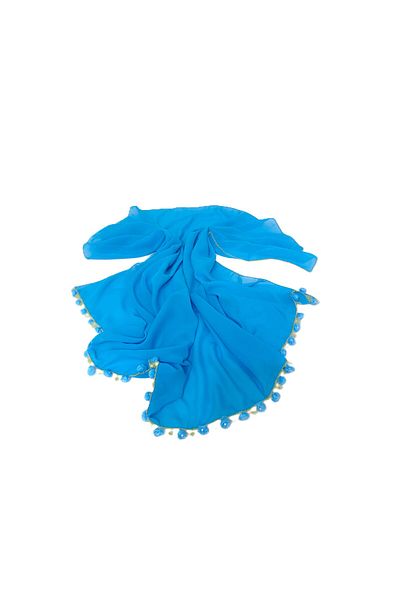 SYAZE Blue Chiffon Prayer Cover – Handmade Needlework with Ribbon Flowers
