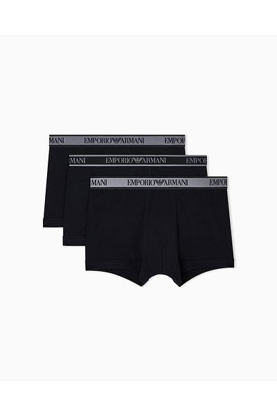 Emporio Armani Men's Soft Cotton Content Elastic Brand Logo Tape 3 Pcs Black Boxer Em000259 Af10779-Mc406