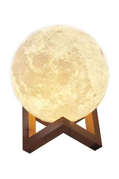 Generic 3D Printed LED Moon Light Lamp White/Yellow 18cm